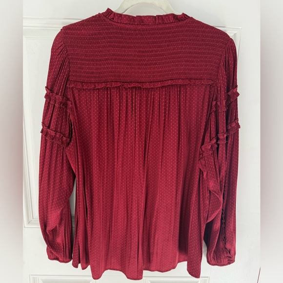 Like new. BELLDINI Black Label Plus Size Ruffle Tie-Neck Top - Cranberry color - Picture 3 of 9